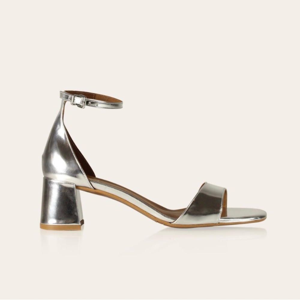 Billi Bi Silver Leather Block Heel Sandals | Scandinavian Heels EU 40